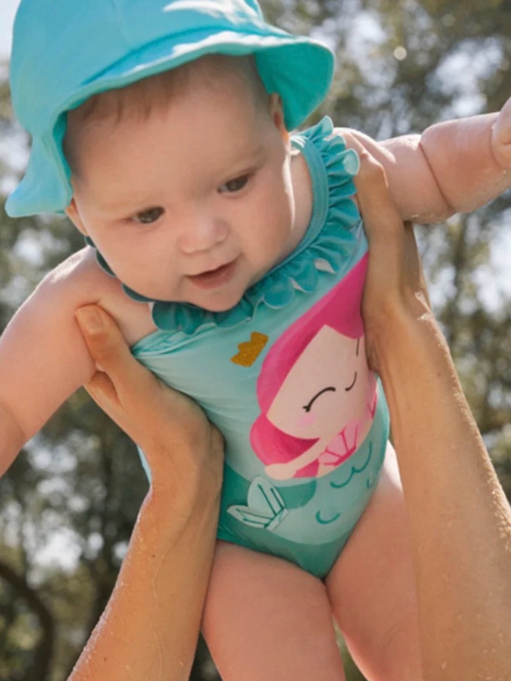 Mayoral Aqua Mermaid One-Piece Swimsuit - Pink Hair upf 40 6-9 months NWT euro